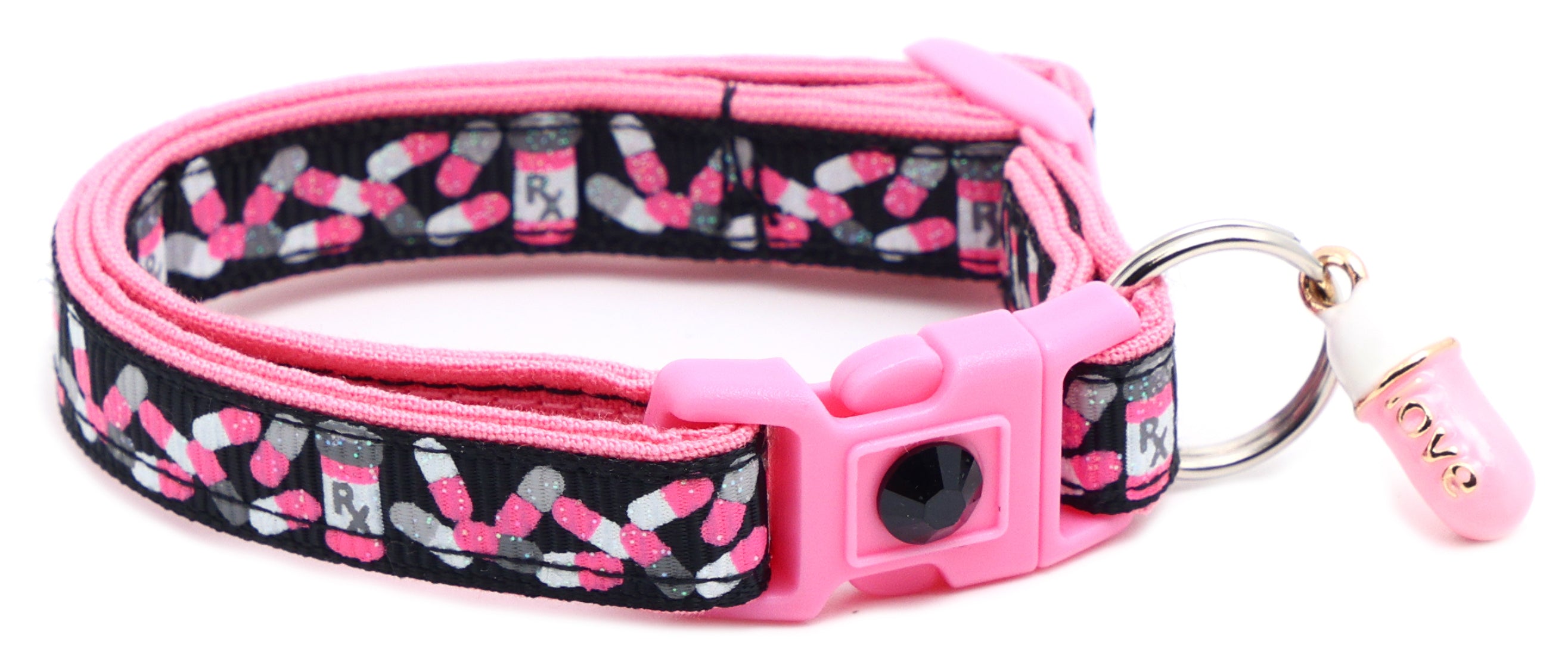 Handmade Pills Breakaway Cat Collar in reinforced cotton with adjustable sizes and breakaway clip for safety.